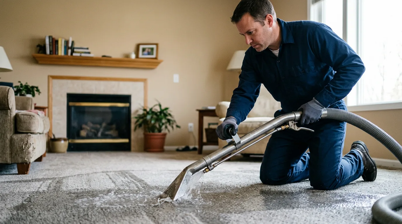 Water damage restoration technician working near Buckland, MA